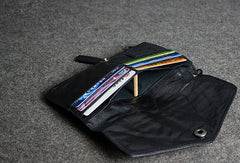 Handmade leather men long wallet clutch black coffee vintage zip clutch men purse