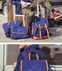 Navy Blue Canvas Mens Large 15'' Laptop Backpack College Backpack Travel Backpack for Men