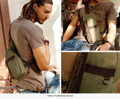 Navy Canvas Sling Backpack Men's Sling Bag Khaki Chest Bag Canvas One shoulder Backpack For Men