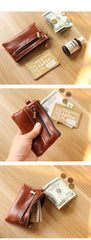 Black Leather Mens billfold Coin Wallet Zipper Small Coin Holder Change Pouch For Men
