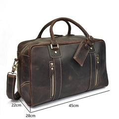 Casual Brown Leather Men's Overnight Bag Travel Bag Luggage Weekender Bag For Men