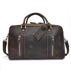 Casual Brown Leather Men's Overnight Bag Travel Bag Luggage Weekender Bag For Men