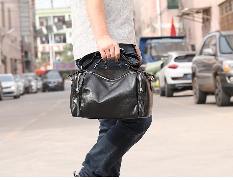 Fashion Black Leather Men s Small Barrel Side Bag Messenger Bag Small