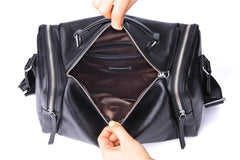 Fashion Black Leather Men's Small Barrel Side Bag Messenger Bag Small Black Overnight Bag For Men