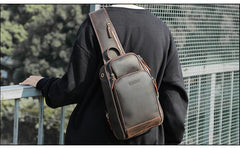 Vintage Brown Leather Men's One Shoulder Backpack Chest Bag Sling Crossbody Pack For Men
