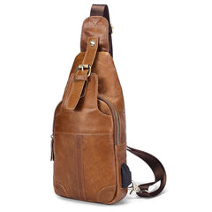 Cool Leather Brown Men's Sling Bag Chest Bag One Shoulder Backpack For Men