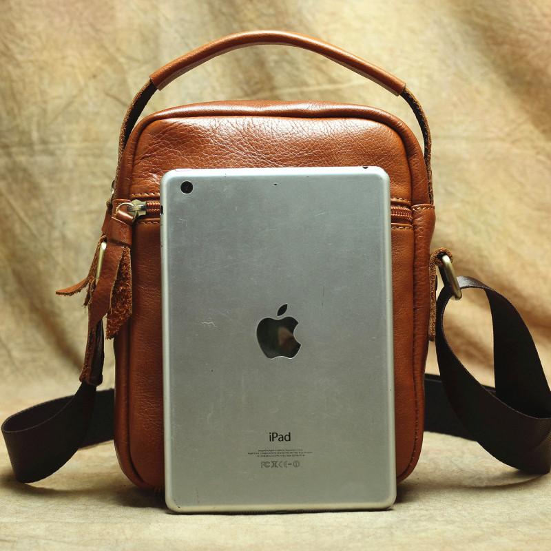 Brown Leather Men s Vertical Messenger Bag Side Bag Tablet Bag For Men