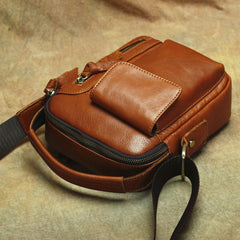 Brown Leather Men's Vertical Messenger Bag Side Bag Tablet Bag For Men