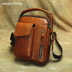 Brown Leather Men's Vertical Messenger Bag Side Bag Tablet Bag For Men