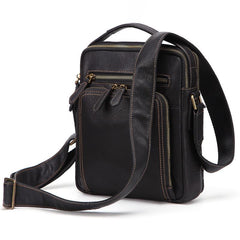 Fashion Black Leather Men's Tablet Shoulder Bag Small Vertical Side Bag Messenger Bag For Men