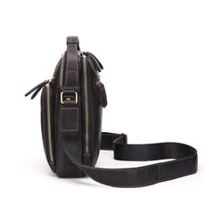 Fashion Black Leather Men's Tablet Shoulder Bag Small Vertical Side Bag Messenger Bag For Men