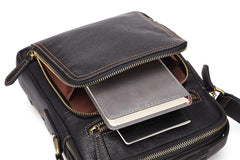 Fashion Black Leather Men's Tablet Shoulder Bag Small Vertical Side Bag Messenger Bag For Men