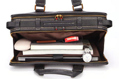 Fashion Black Leather Men's Briefcase Professional Briefcase 15‘’ Black Laptop Briefcase For Men