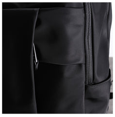 Nylon Backpack Womens 15 inches School Backpack Purse Black Nylon Leather Travel Rucksack for Ladies