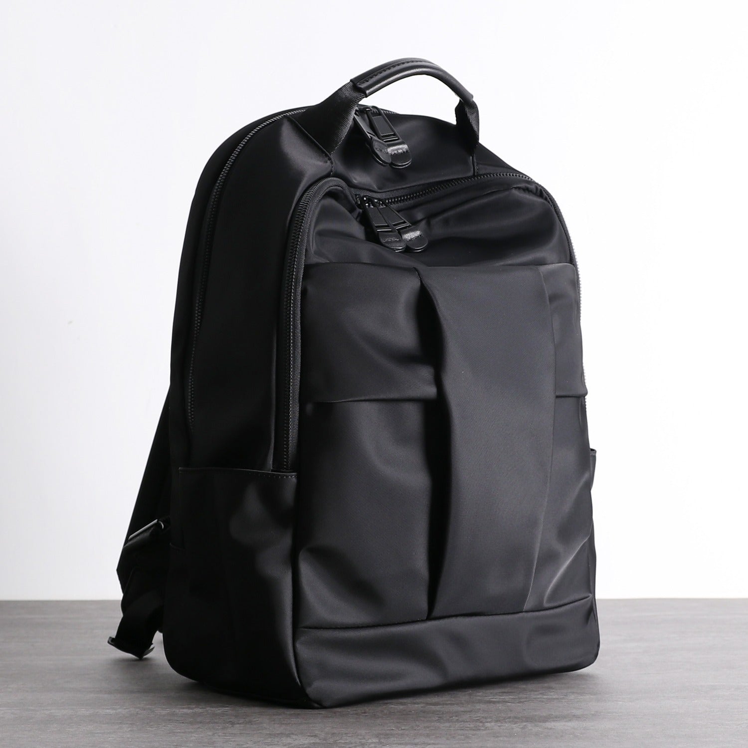 Nylon Backpack Womens 15 inches School Backpack Purse Black Nylon Leather Travel Rucksack for Ladies