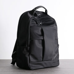 Nylon Backpack Womens 15 inches School Backpack Purse Black Nylon Leather Travel Rucksack for Ladies