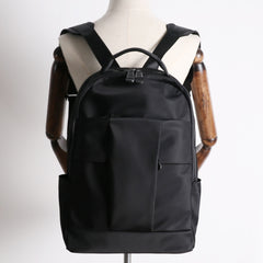 Nylon Backpack Womens 15 inches School Backpack Purse Black Nylon Leather Travel Rucksack for Ladies