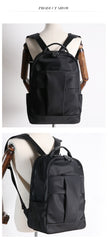 Nylon Backpack Womens 15 inches School Backpack Purse Black Nylon Leather Travel Rucksack for Ladies