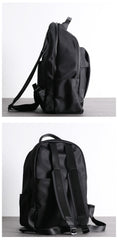 Nylon Backpack Womens 15 inches School Backpack Purse Black Nylon Leather Travel Rucksack for Ladies