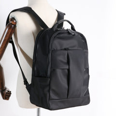 Nylon Backpack Womens 15 inches School Backpack Purse Black Nylon Leather Travel Rucksack for Ladies
