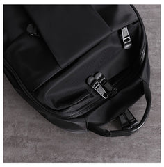 Nylon Backpack Womens 15 inches School Backpack Purse Black Nylon Leather Travel Rucksack for Ladies