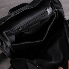 Nylon Backpack Womens 15 inches School Backpack Purse Black Nylon Leather Travel Rucksack for Ladies
