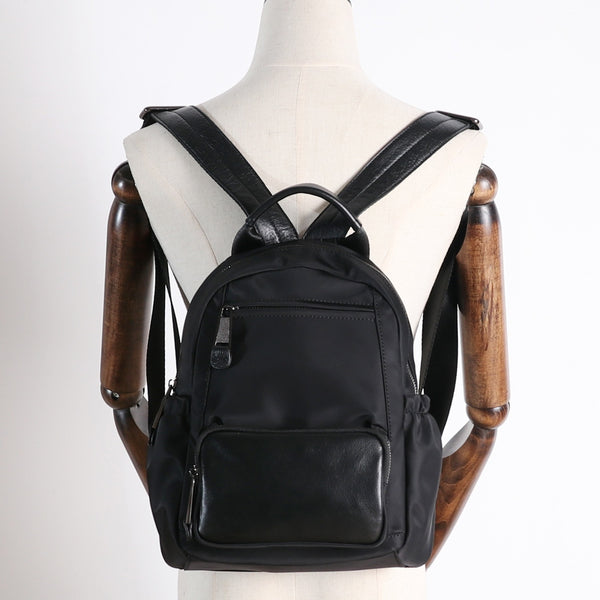 Nylon Backpacks Womens School Backpack Purse Black - Back View