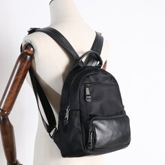 Nylon Backpacks Womens School Backpack Purse Black Nylon Leather Travel Rucksack for Ladies