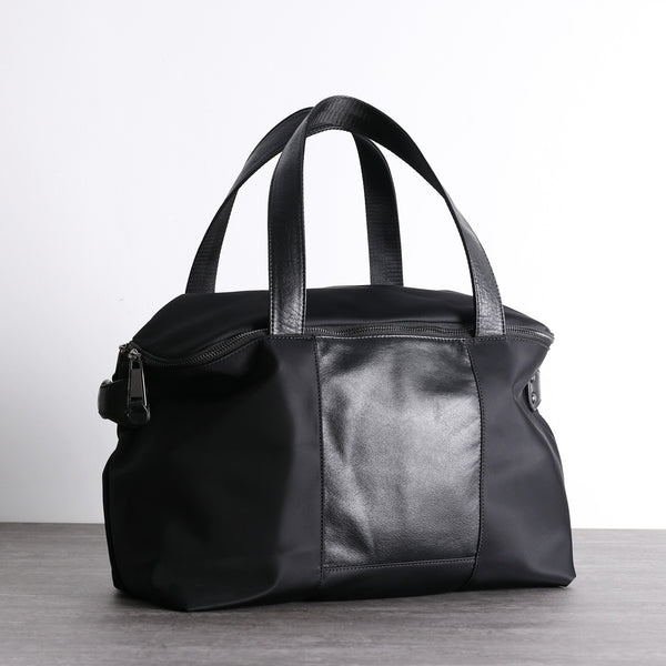 Nylon Leather Gym Handbag Purse Womens Black - Back View