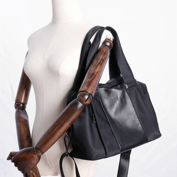 Nylon Leather Handbag Purse Womens Black Nylon - Back View