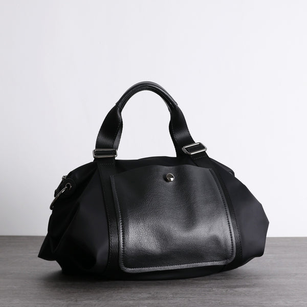 Nylon Leather Handbag Purse Womens Black Nylon - Back View