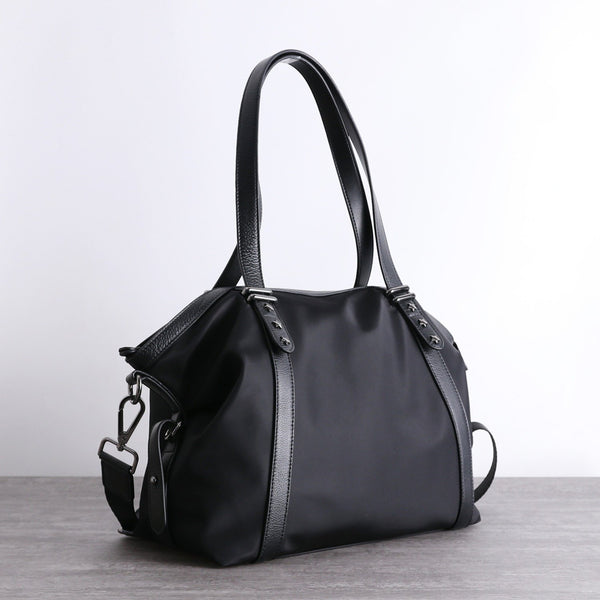 Nylon Leather Shoulder Handbag Womens Black Nylon - Side View