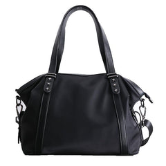 Nylon Leather Shoulder Handbag Womens Black Nylon Travel Purse Nylon Handbag Work Purse for Ladies