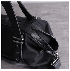 Nylon Leather Shoulder Handbag Womens Black Nylon Travel Purse Nylon Handbag Work Purse for Ladies