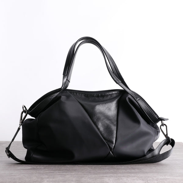 Nylon Leather Travel Handbag Purse Womens Black - Back View