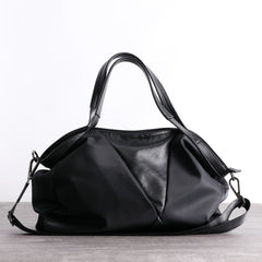 Nylon Leather Travel Handbag Purse Womens Black Nylon Shoulder Bag Nylon Gym Purse for Ladies