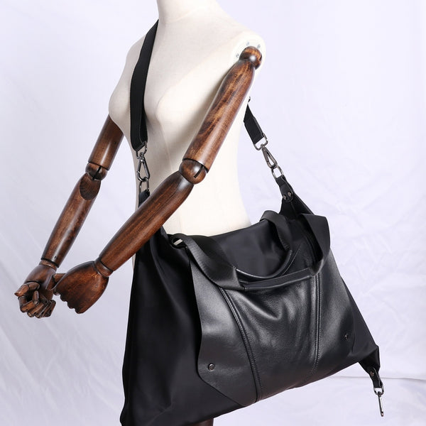 Nylon Leather Travel Purse Womens Large Black - Back View