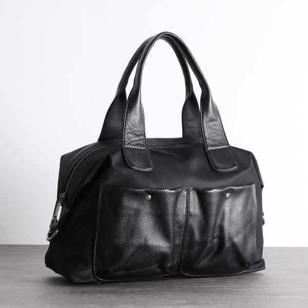 Nylon Leather Travel Purses Womens Large Black - Back View