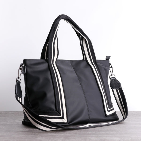 Nylon Tote Handbag Purse Womens Black Nylon - Back View