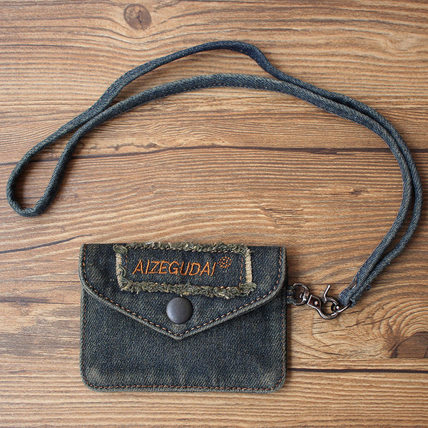 Vintage Womens Denim Card Holder with Lanyard - Back View