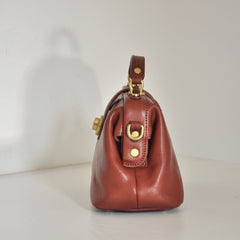 Handmade Womens Brown Leather Doctor Handbag Purse Vintage Small Doctor Shoulder Bag for Women
