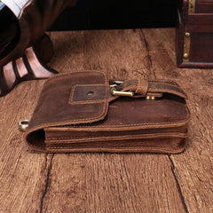 Cool Brown Leather Men's Belt Pouch Cell Phone Holster Small Belt Bag Waist Bag For Men