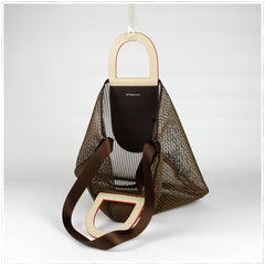 Womens Khaki Net Polyester Leather Tote Handbag Purse Polyester Tote Shoulder Bag Purse for Ladies