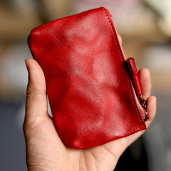 Vintage Slim Brown Leather Mens Coin Wallet Zipper Coin Holder Change Pouch For Men