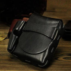 Cool Leather Mens Cigarette Case Cigarette Holder with Belt Loop Lighter Holder for Men