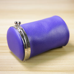 Vintage Women Purple Leather Cup Coin Wallet Frame Clasp Coin Pouch Change Wallet For Women