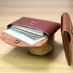 Cute Women Red Brown Leather Mini Card Wallet Coin Wallets Slim Change Wallets For Women