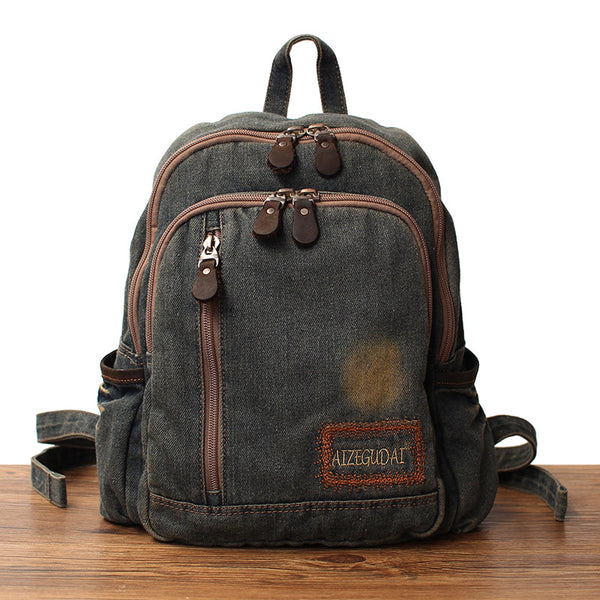 Denim Blue Womens Backpack School Backpack Blue - Back View
