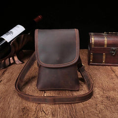 Cool Brown Leather Mens Mini Shoulder Bag Belt Pouch Waist Bag For Men