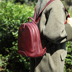 Genuine Leather Cute Women Backpack Bag Shoulder Bag Red Brown Leather Purse